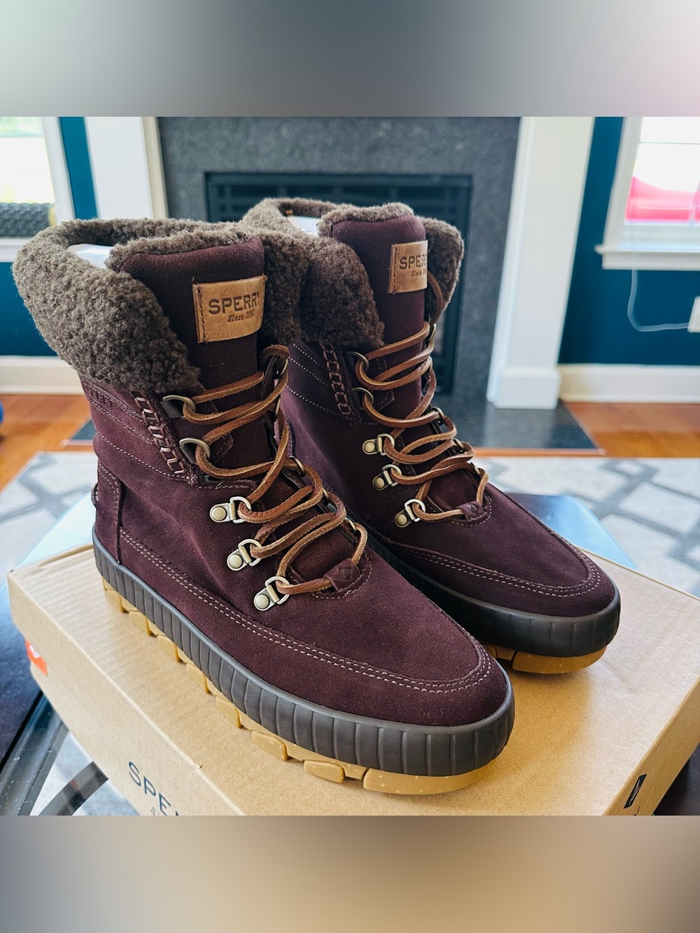 Sz 9 Sperry Women's Torrent Dark Brown Suede Lace Up Winter Boots STS87756